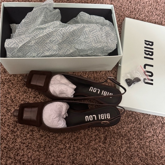 Anthropologie Bibi Lou Chocolate Brown Slingback Kitten Heels with Buckle - Picture 4 of 5